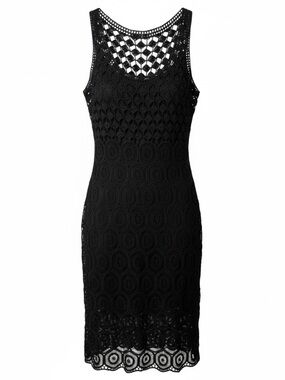Vintage Black Crochet Lace Sheath Dress